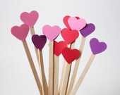 12 Heart Drink Stirrers, Coffee Stirrers, Tea Stirrers, Cocktail Stirrers, Beverage Stirrers, Cake Toppers, Cupcake Toppers - DS01