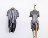 vintage 80s dress / metallic silver peplum top