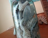 Fossils & Old Shells, Sea Specimen IV, Early Blue Ball Mason jar, coral ,murex, pear, conch, etc., sea encrustations, WAVY bubbled See IDEAS