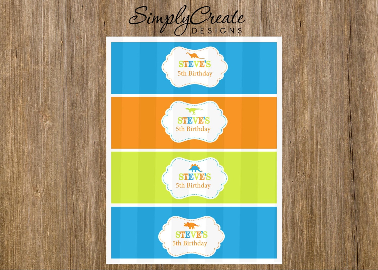SALE Dinosaur Water Bottle Labels 8.5x11 JPEG sheet Personalized Il_170x135