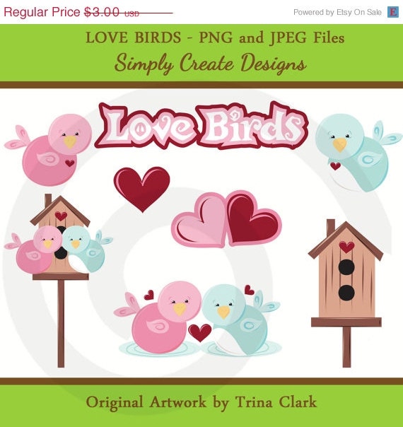 SALE Birds Clipart Love Birds Hearts Birdhouse Clip Art Commercial and Personal Use Il_570xn