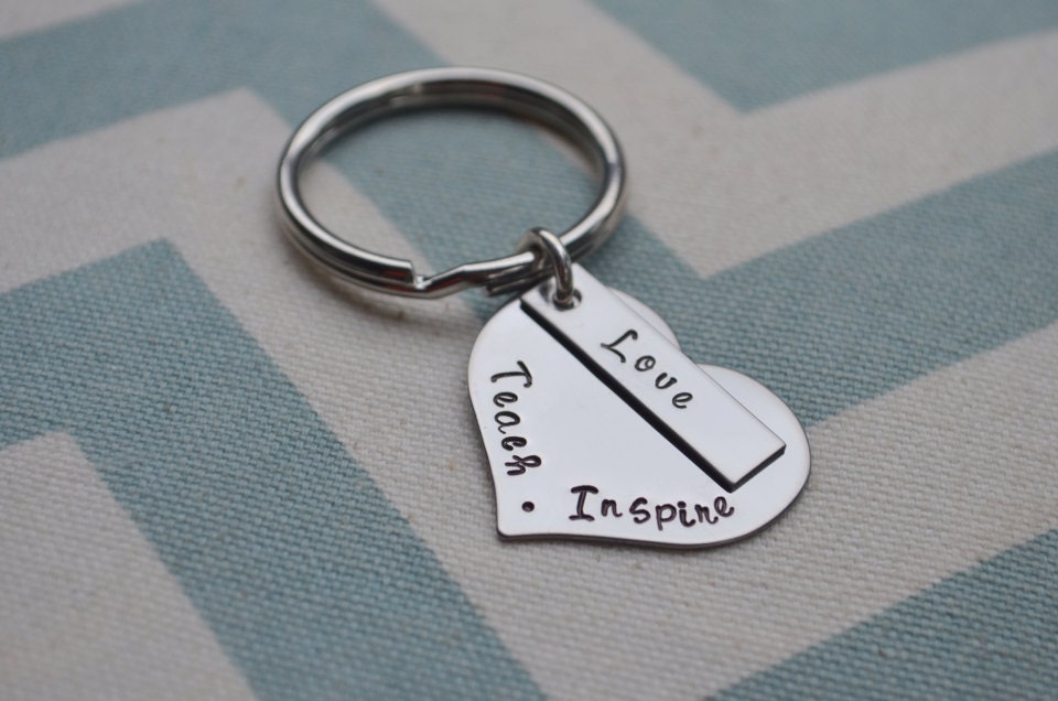 Hand Stamped Teach Love Inspire Teacher Gift Key Chain
