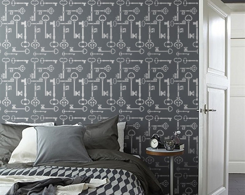 Wall Stencil - Skeleton Key Allover Pattern - Large, Reusable stencil for DIY walls
