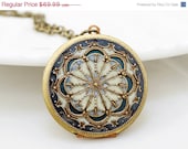 ON SALE Locket,blue locket,filigree locket ,resin locket,Bridal Necklace ,bridesmaid gift ,Wedding Necklace,Something Blue,Vintage Locket