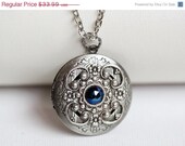 ON SALE Something Blue Locket,Peacock Blue Locket,Silver Locket,Antique Locket,Flower Locket,Flower,Wedding Necklace,bridesmaid necklace