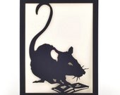Reading Rat - Cut Paper Greeting Card