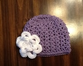 Purple and White baby hat