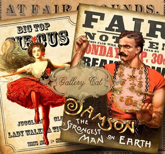 Vintage CIRCUS POSTERS I Digital Collage Sheet Large Printable Images for Scrapbooking Wood Sign Decoupage Iron on Transfer GalleryCat CS210