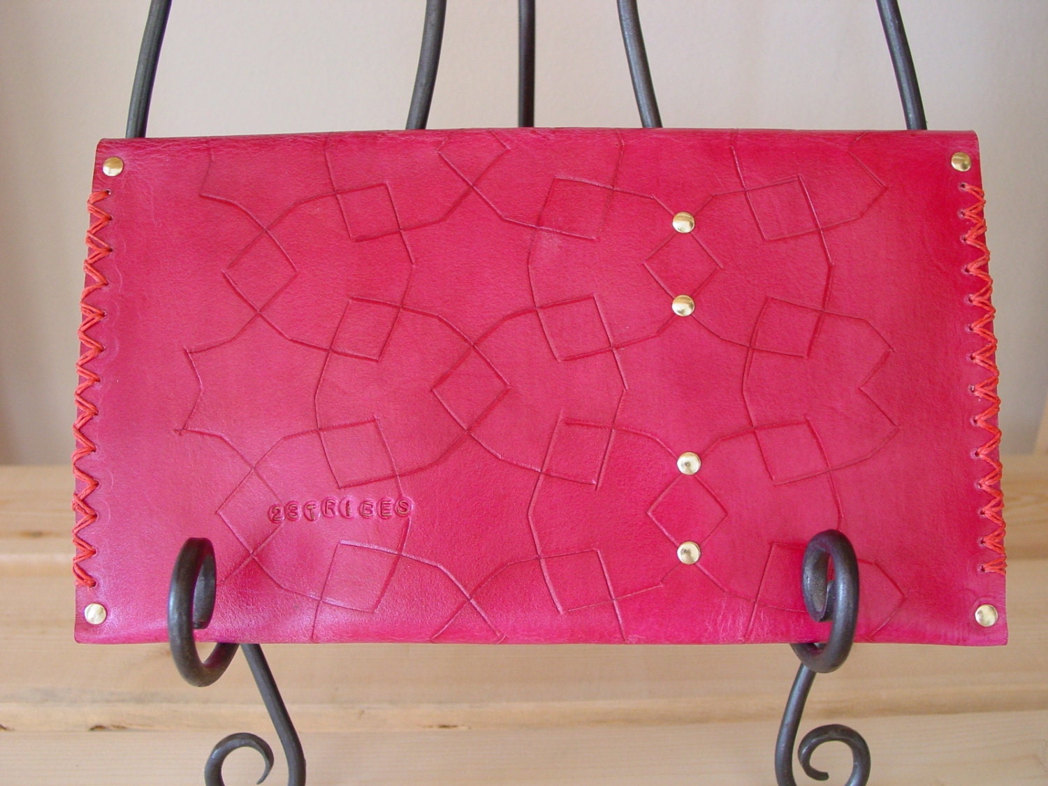 HOT PINK Sacred Geometry Handmade LEATHER Clutch