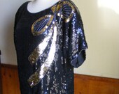 80s sequin blouse black beaded gold bow small medium large