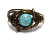 Turquoise Rings - Boho Jewelry - Wire Wrapped Gemstone Ring - Custom size 3 - 15