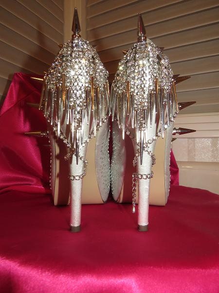 High Heel Platform Spiked Women Shoes Silver size 11...A SpikesByG Design