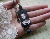 Dark Lady Renaissance Wood Pendant