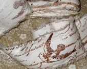 Muslin Paris Vintage Hand Stamped hand Distressed Ribbon French Script and Dove ECS