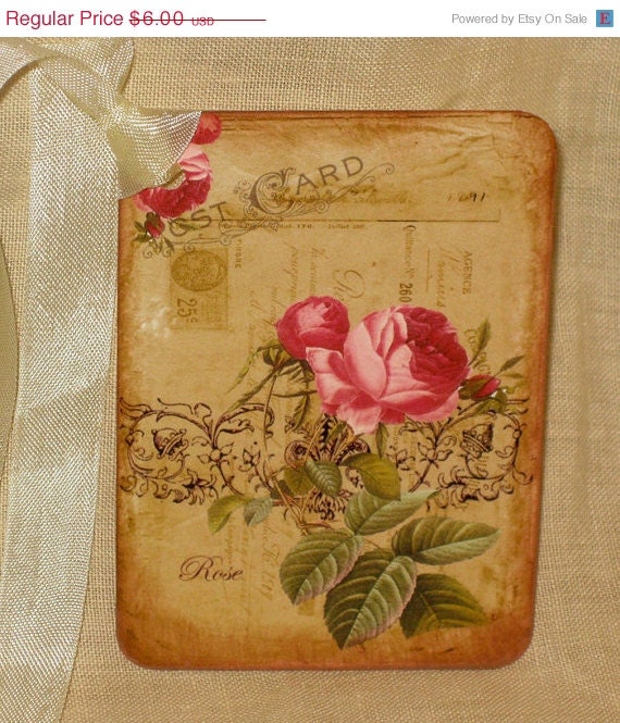 Memorial Day Sale Floral Postcard Original Design Gift Tag Rose Flower Vintage Inspired ECS