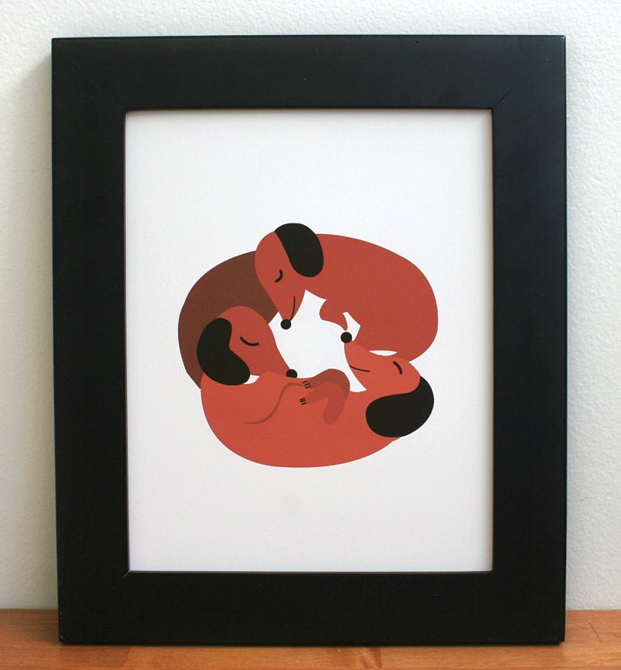Nursery art, Dachshund puppies sleeping. 8 in x 10 in