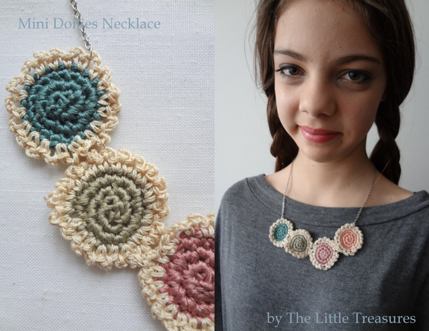 The Mini Doilies Necklace - Mini Crochet Collection, mini crocheted necklace, bohemian necklace, tiny crocheted doiliess