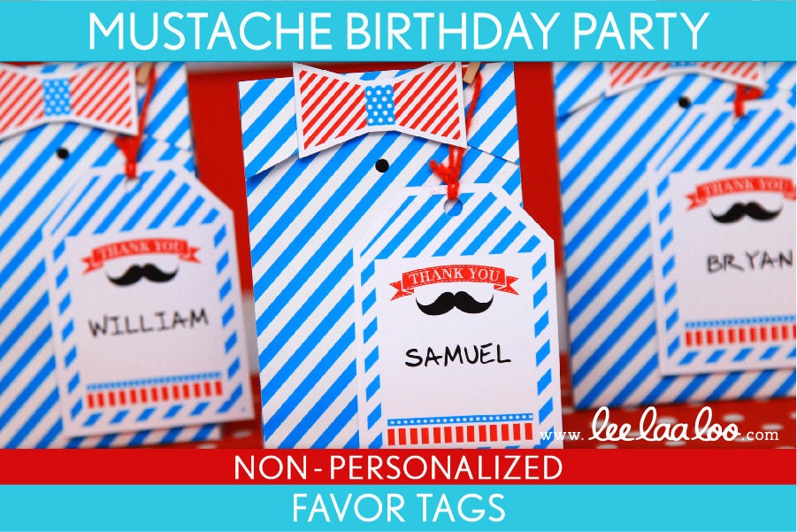 Mustache Bash Party Little Man Birthday Party - Favor Tags & Bonus: Favor Box NonPersonalized Printable // Mustache - B34Nk