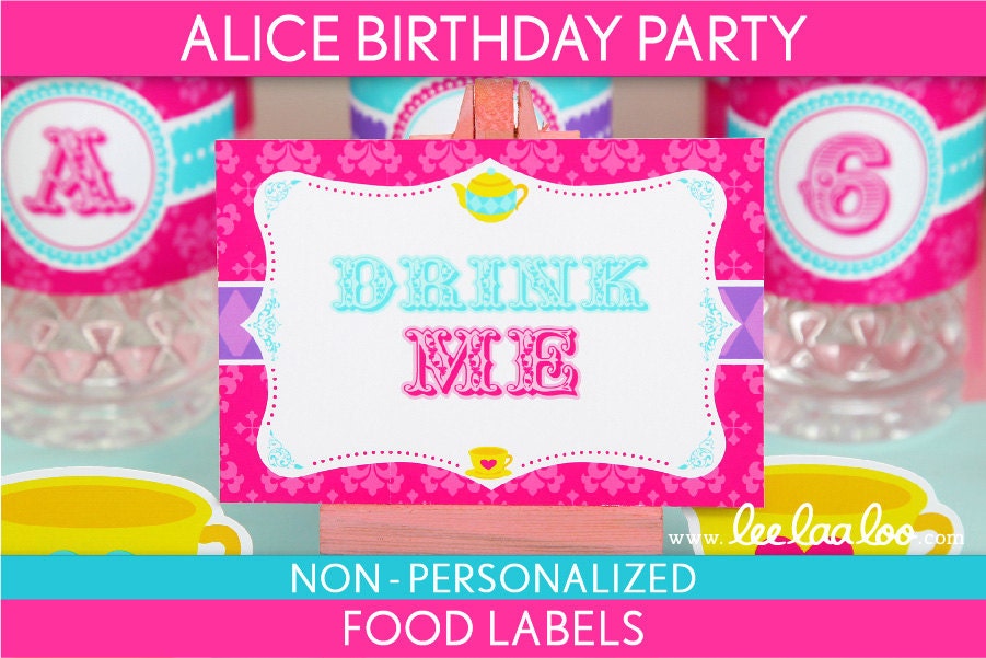Alice Birthday Party - Food Labels & Bonus: Toothpick Flags NonPersonalized Printable // Wonderland Tea Party - B40Nc