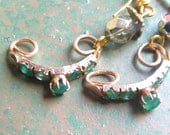 Emerald Green Rhinestone Earrings Made From Vintage Stacking Rings, Upcycled