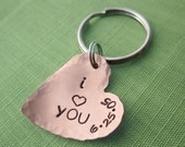 I Heart You Keychain - Copper Heart - Wedding Date - Personalized Anniversary Gift - Couples Accessories