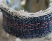Upcyled wrist cuff, denim and lace, Eco friendly bracelet