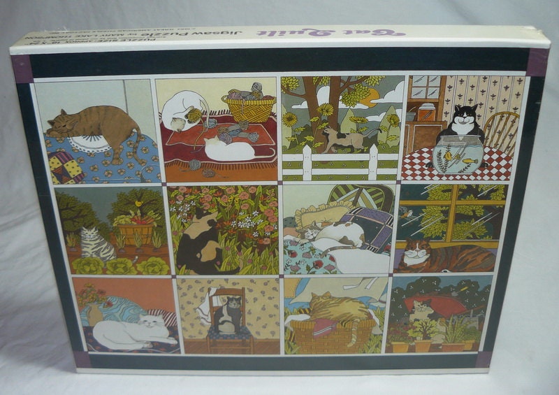 Vintage 1983 550 Plus Piece Jigsaw Puzzle CAT QUILT New Sealed Great American Puzzle Factory