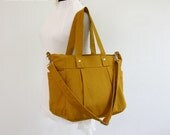 SALE - Mustard Diaper bag / Canvas bag / Messenger Tote Bag / Travel / Shoulder bag / Handbag - 3 Compartments