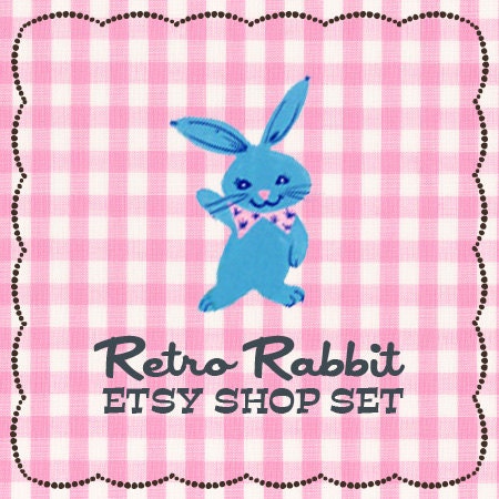 Retro Premade Etsy Shop Set - Retro 1950s Bunny & Gingham