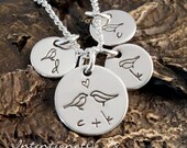 Hand Stamped Mommy Necklace -  Personalized Sterling Silver Jewelry - All Together (Necklace with three kids initials)