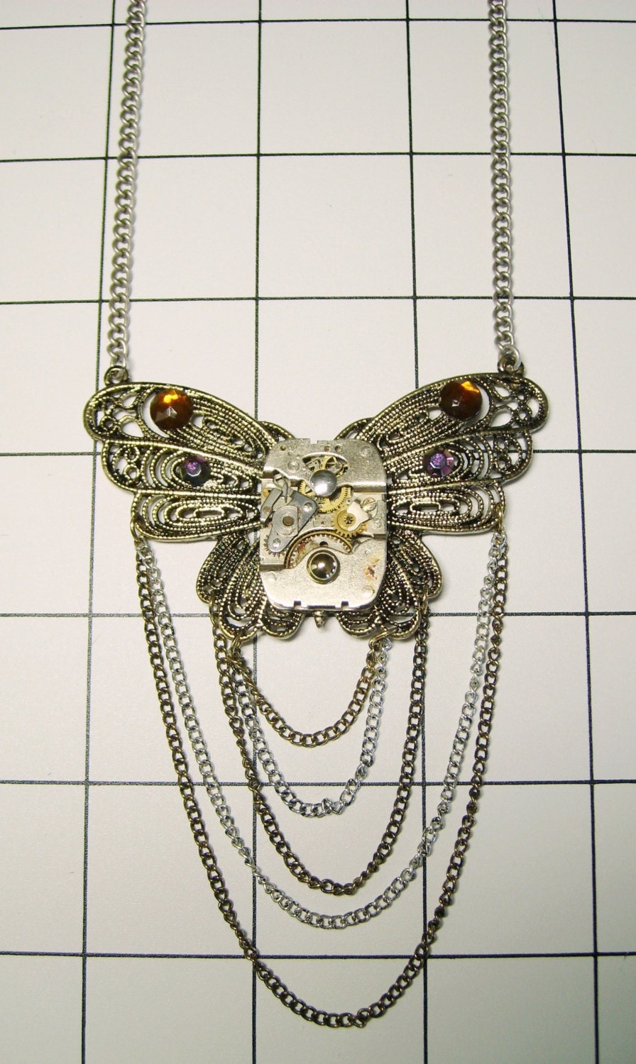 Steampunk Butterfly Art Jewelry, Watch Gear Pendant, Necklace, Altered Art, Neo-Victorian, Big Wings