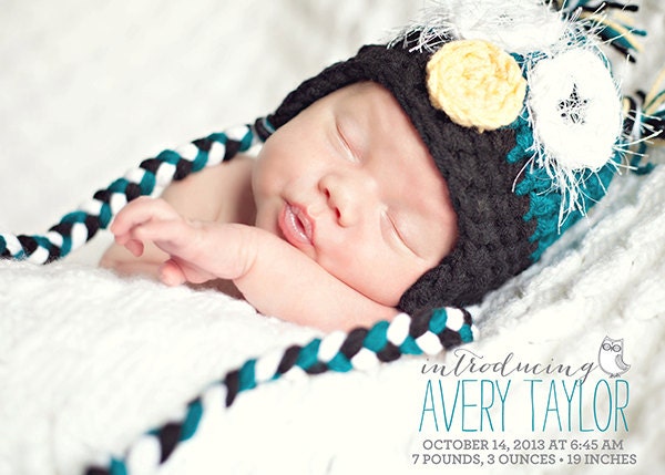 Baby Owl Photo Birth Announcement - Customizable - Quantity 50