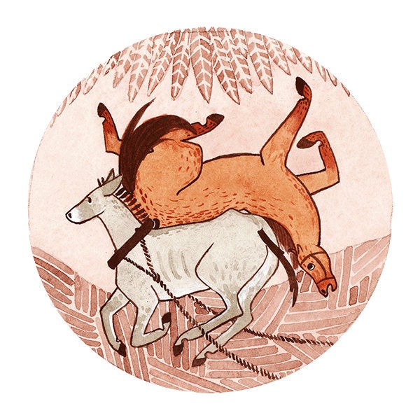 Aesop's Fables 'The Ass and the Charger' Watercolour Gouache Painting Illustration Giclee Art Print