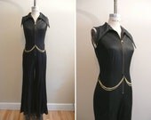 Vintage 1960s 1970s Jumpsuit 60s 70s Black and Gold Mod Disco Jumpsuit