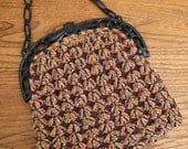 Vintage 1930s Crochet Handbag 30s Plastic Frame