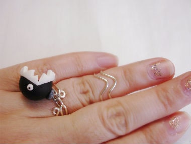 GUO GUO'S- Handmade polymer clay Super Mario Chain Chomp Ring Set, made to order