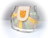 Round as the world unique handmade bag with tulip window motif in gray yellow  colors