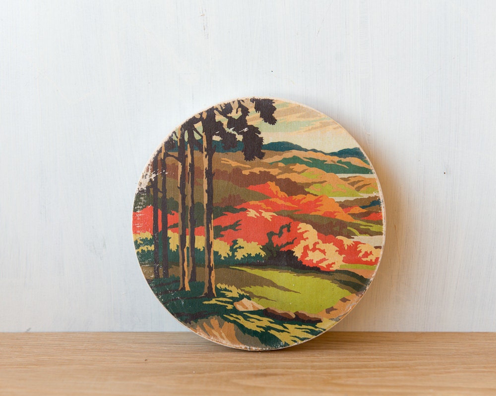 Paint by Number Circle Art Block 'Sunset Hills' - autumn landscape, rural, vintage, trees