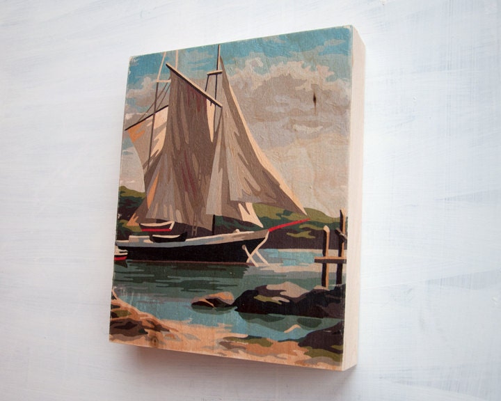 Paint by Number Sailboat Art Block - 8" x 10", nautical, sailing, seascape, marine