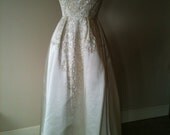 1950sVintage//Wedding//Sale//Creamsatin with lacy trim and sequins Wedding gown and Bolero jacket of lace XS
