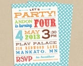 Printable Chevron Birthday Party Invitation 5x7 Colorful Typographic Poster