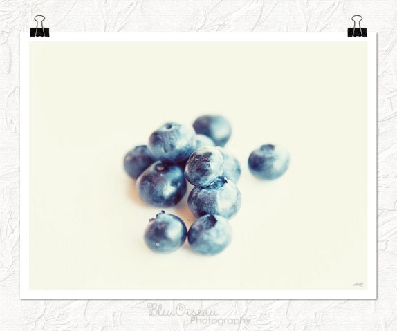 Food photography - Kitchen Print - Kitchen Decor - Blueberries Picture - Blue - Cream - Shabby Chic Kitchen Decor - Fruit Photograph