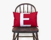 Red outdoor pillow - Monogram pillow - Modern -  White E letter applique on red canvas outdoor fabric - 12x18 lumbar pillow cover