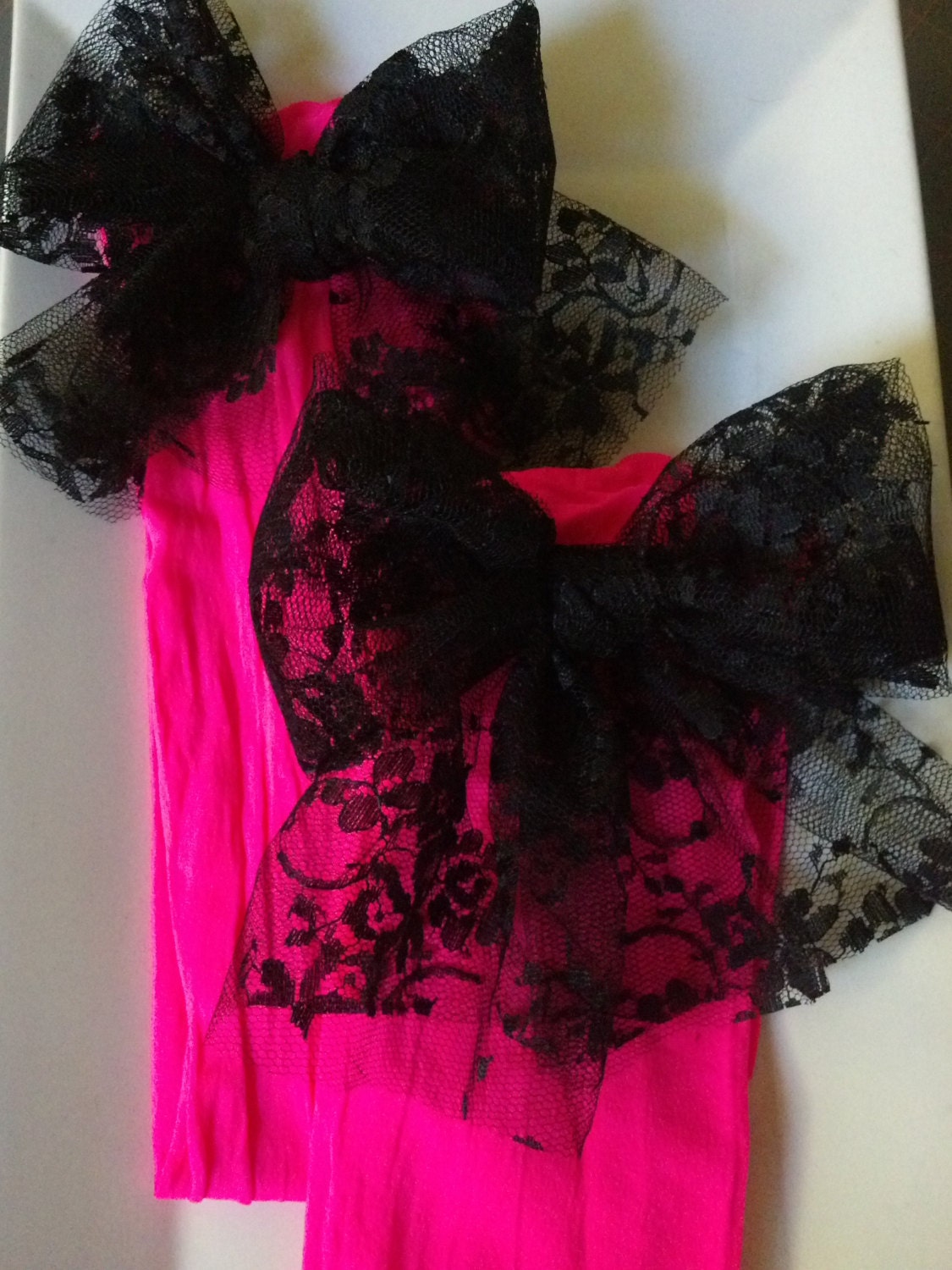 Hot Pink Thigh Highs w/ Black Lace Bow