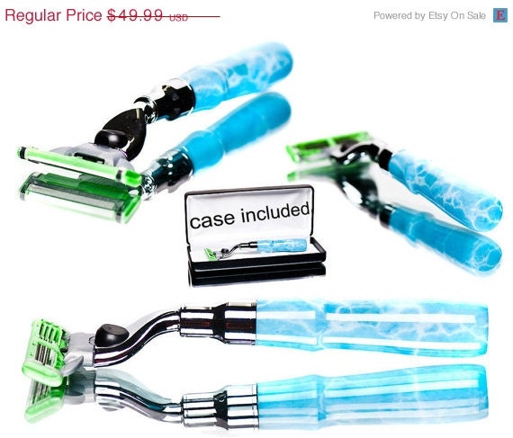 50% OFF Shorter handle razor handmade with Larimar tru stone small handle makes it ideal for travel