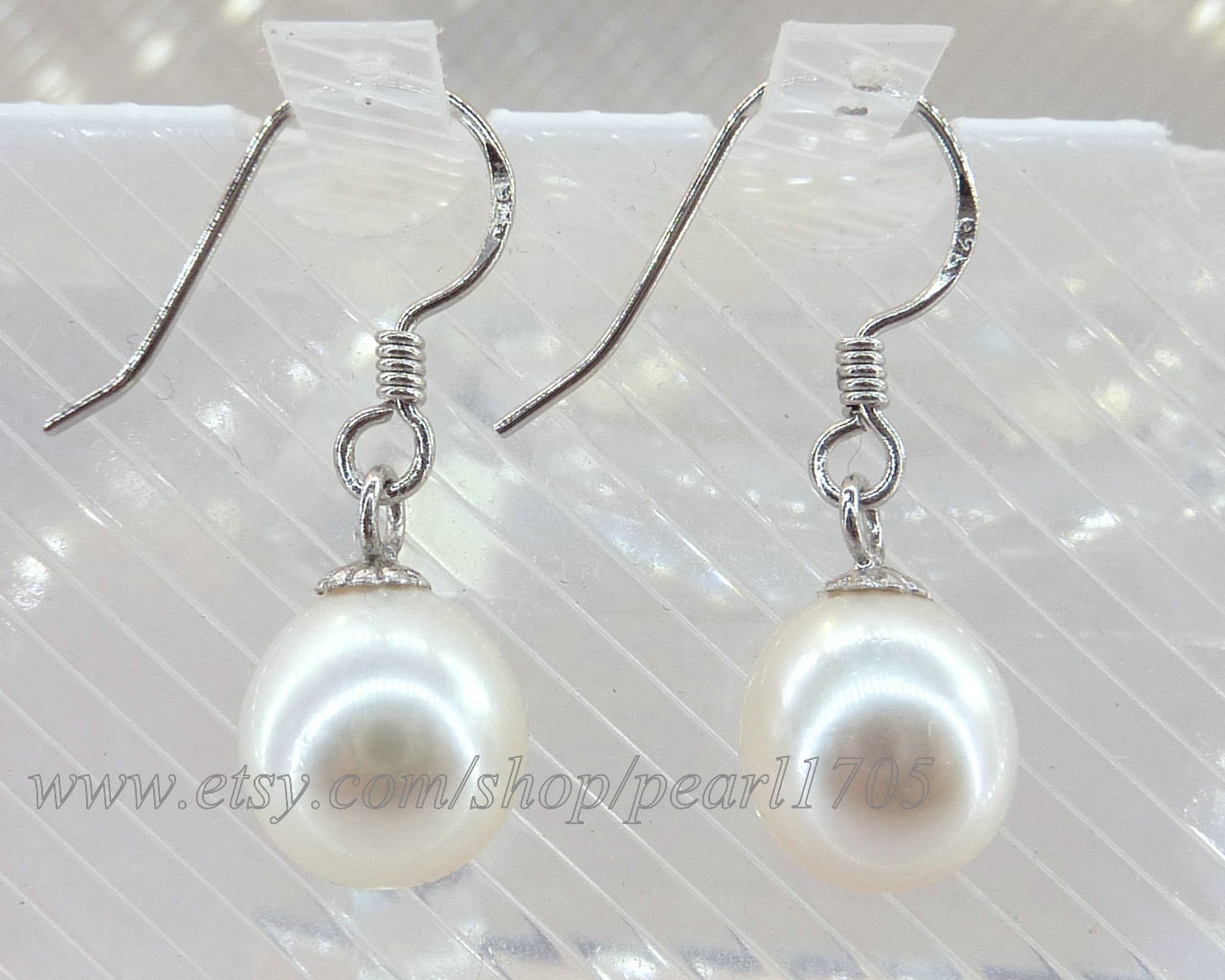 lovely sweet girl gift 8 x 9mm aaa grade akoya white genuine drop pearl dangle earring 925 sterling silver--everyday jewelry