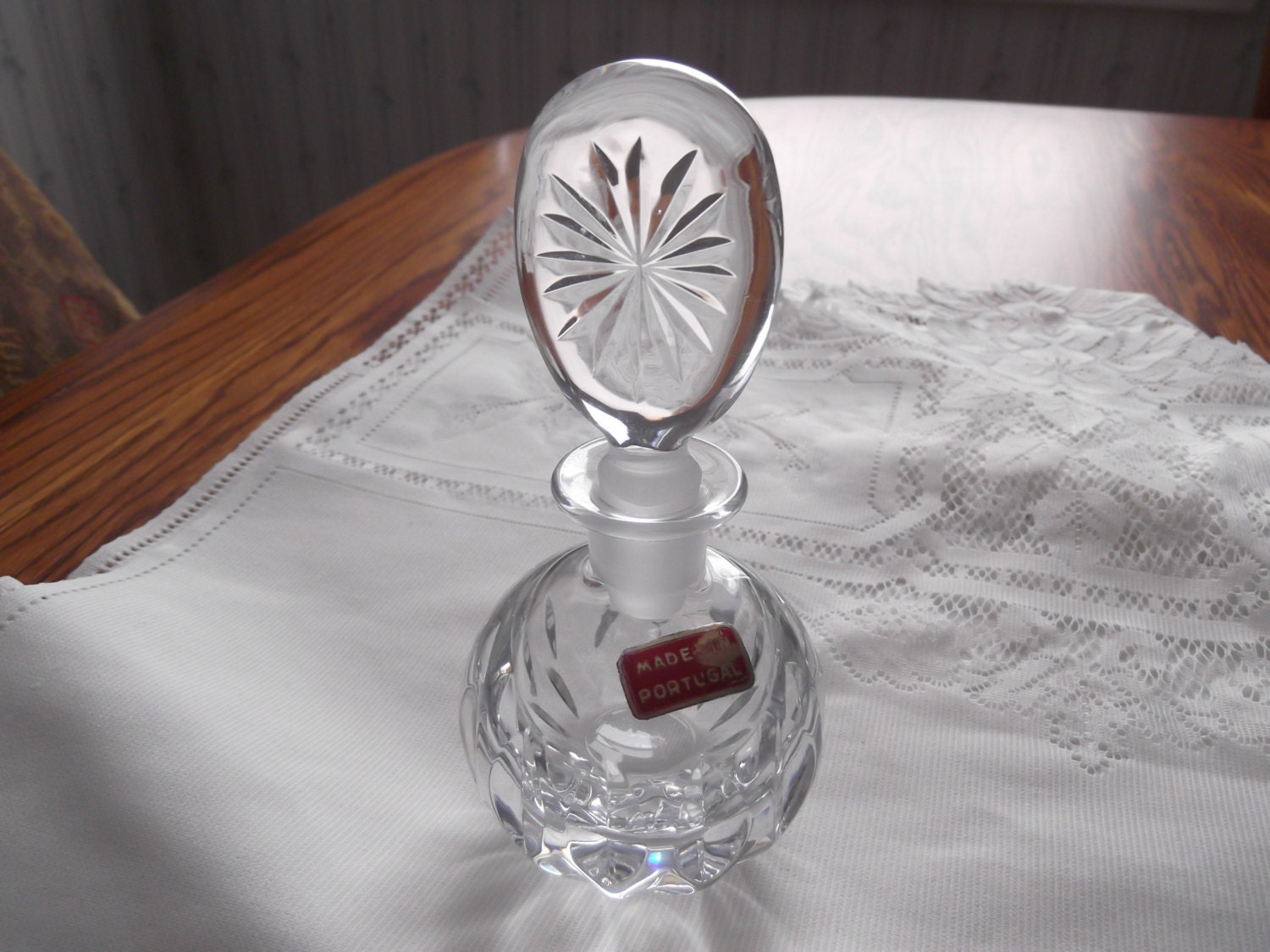 Cut Glass Crystal Perfume Bottle From Portugal- circa 1980    DR
