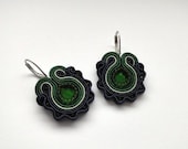 Emerald green floral earrings flower flowers spring hand embroidered earrings soutache earrings