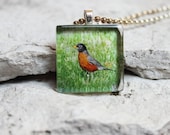 Photo Pendant Necklace Spring Robin Bird