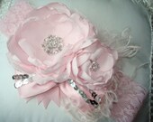 Pink Baby Girl Flower Headband, Headband, Baby Headband, Flower Girl,  Photo Prop, Couture Heandand/ Pink with Silver  Sequins
